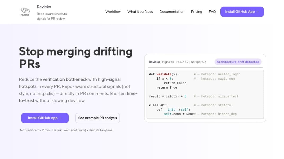Revieko — Architectural Drift Control (GitHub App)