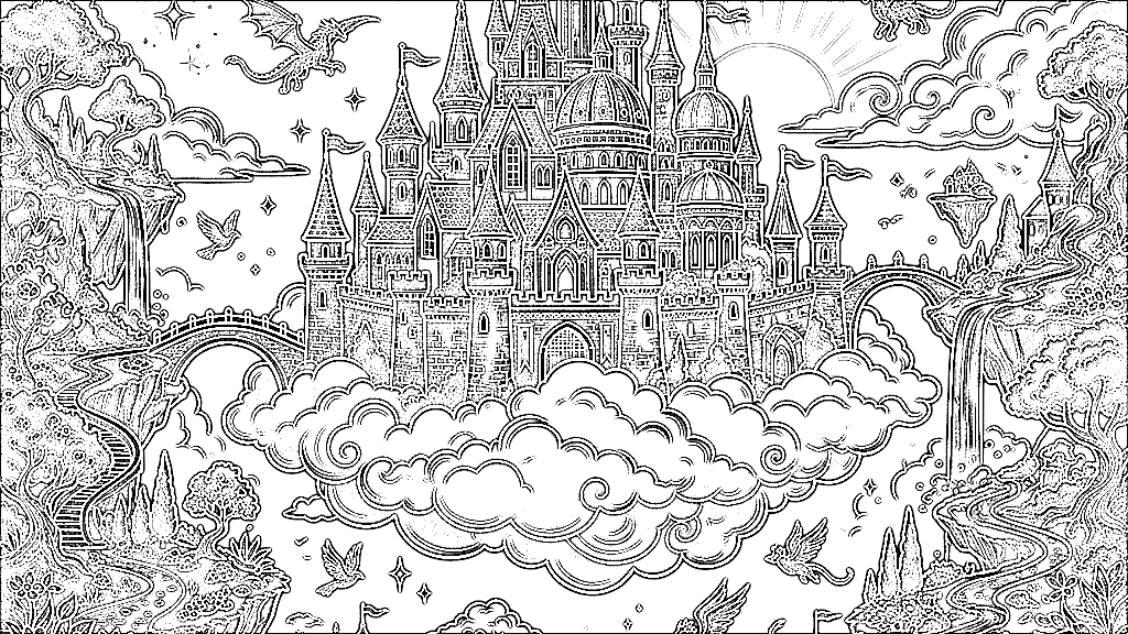 Fairytale Castle Coloring Book Page Layout